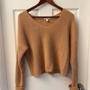 Babaton Cropped Waffle Knit Sweater in Camel